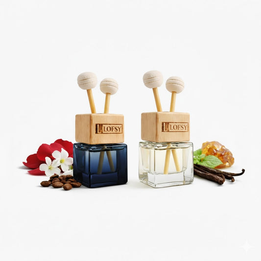 Sfeerbeeld autoparfum met ingrediënten 